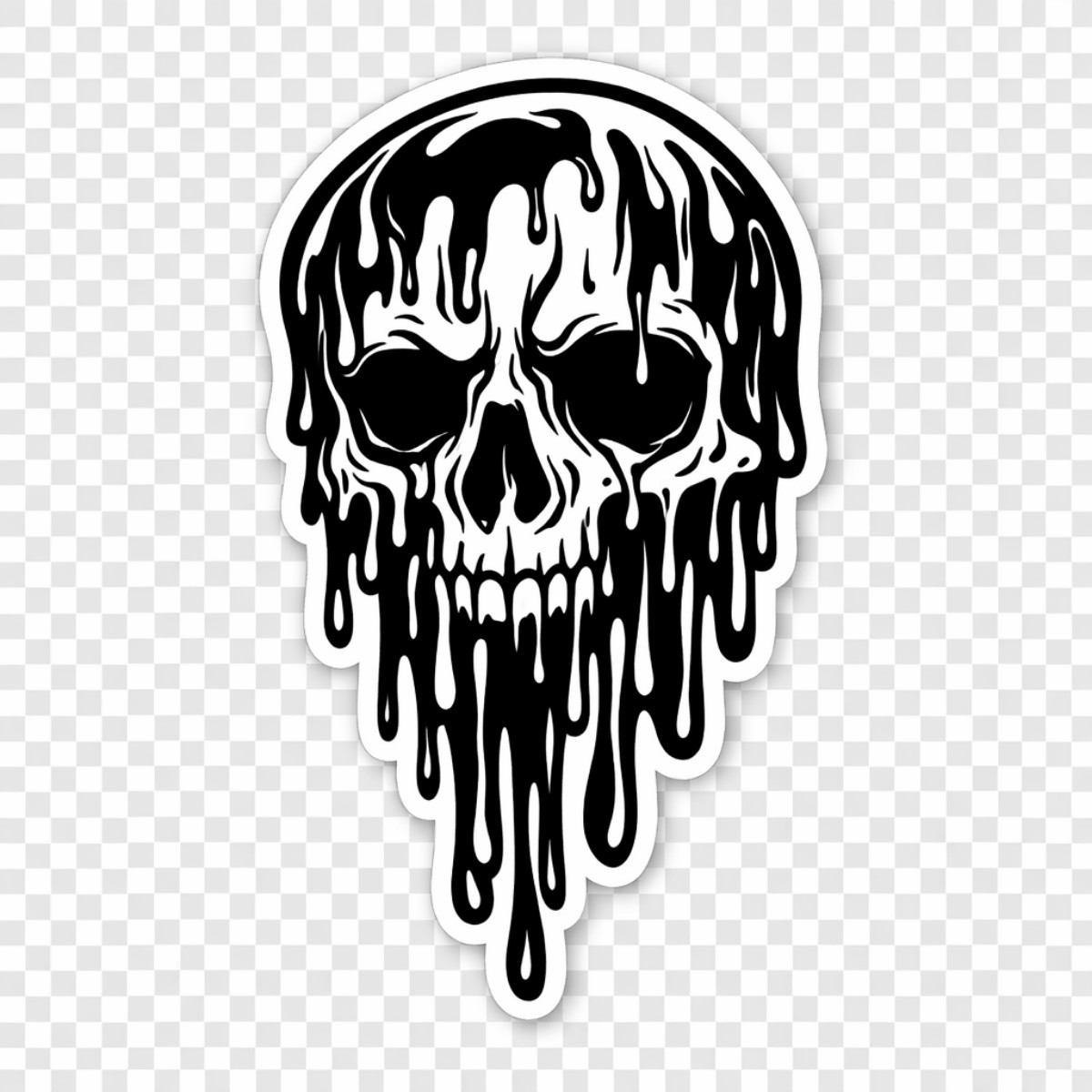 3 inch Melting Skull Vinyl Sticker Gothic Horror Black White Skeleton Decal