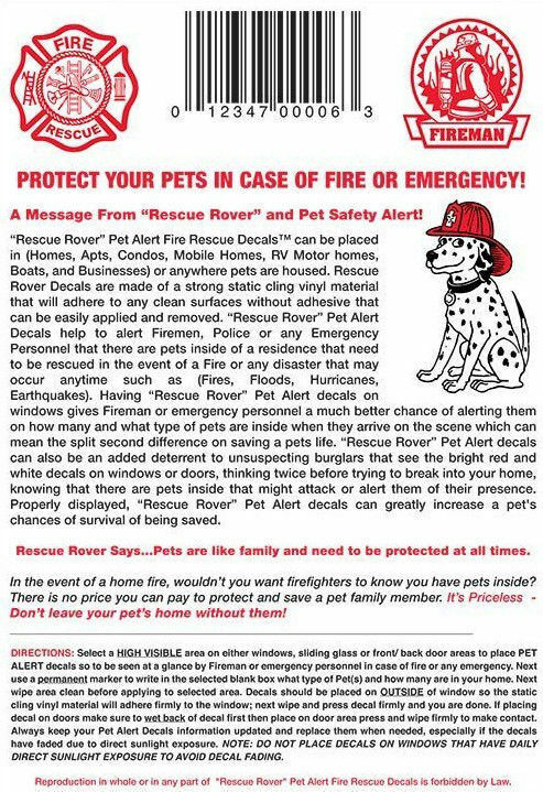 PET ALERT SAFETY Window Cling Decal Sticker CAT DOG Fire Rescue Emergency 2 pk