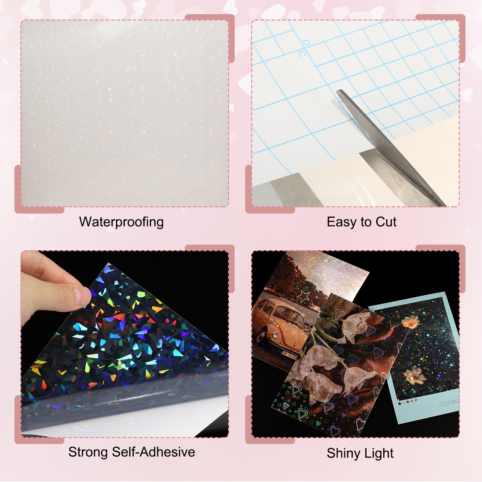 12 Sheets 8.3"x11.7" Holographic Sticker A4 Self-Adhesive Film(Star)