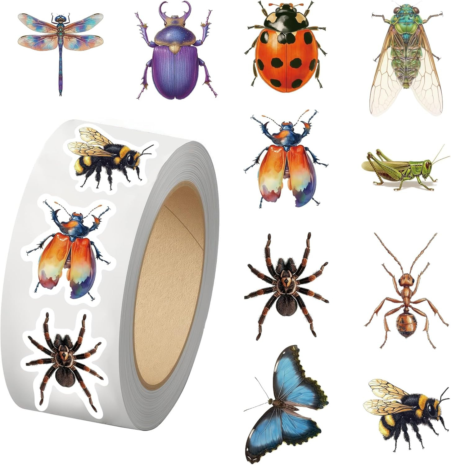 500PCS Bug Stickers 10 Styles Sticker Rolls Cartoon Insect Stickers Bug Party Fa