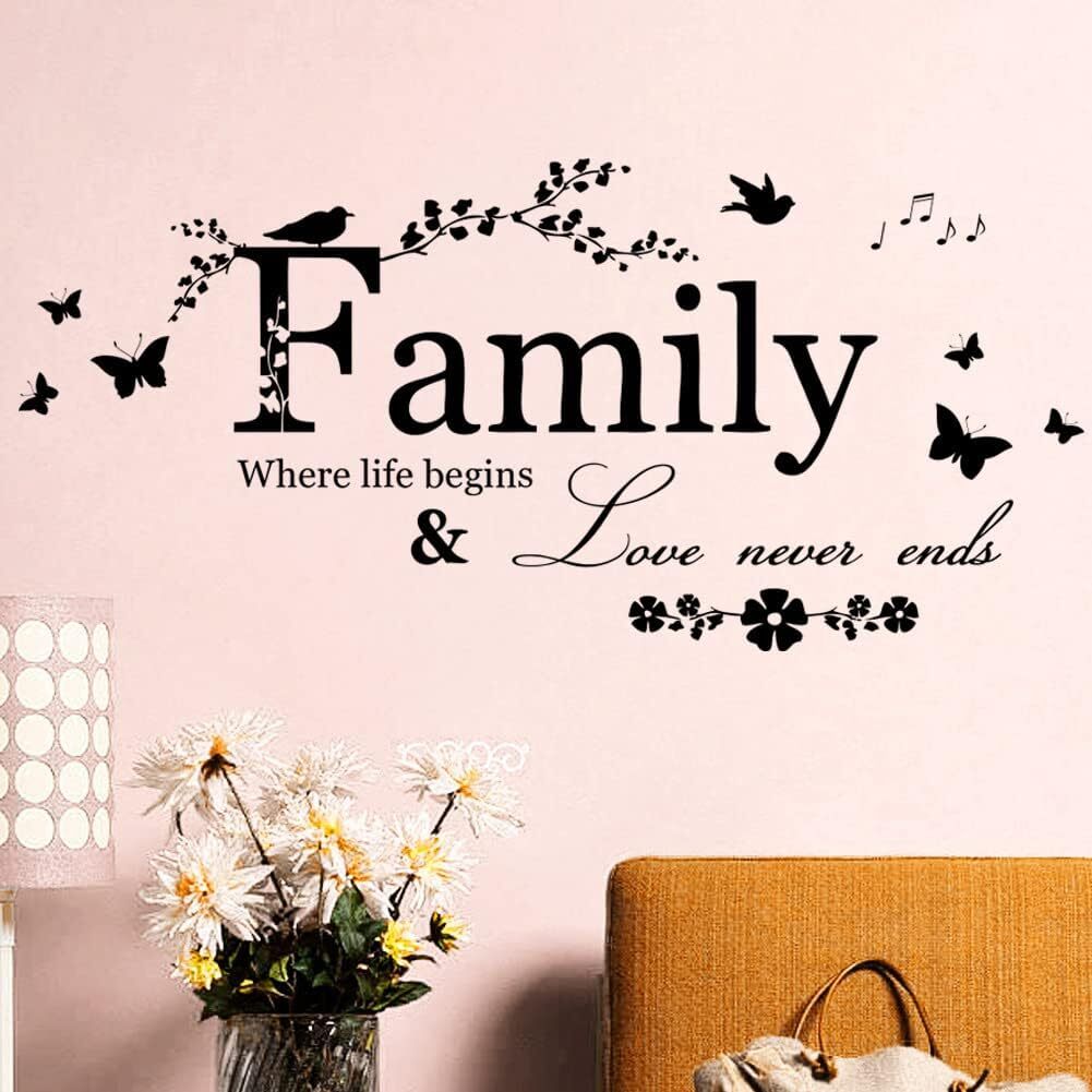 Family Letter Quote Removable Vinyl Decal Art Mural Home 22" x 10", Black