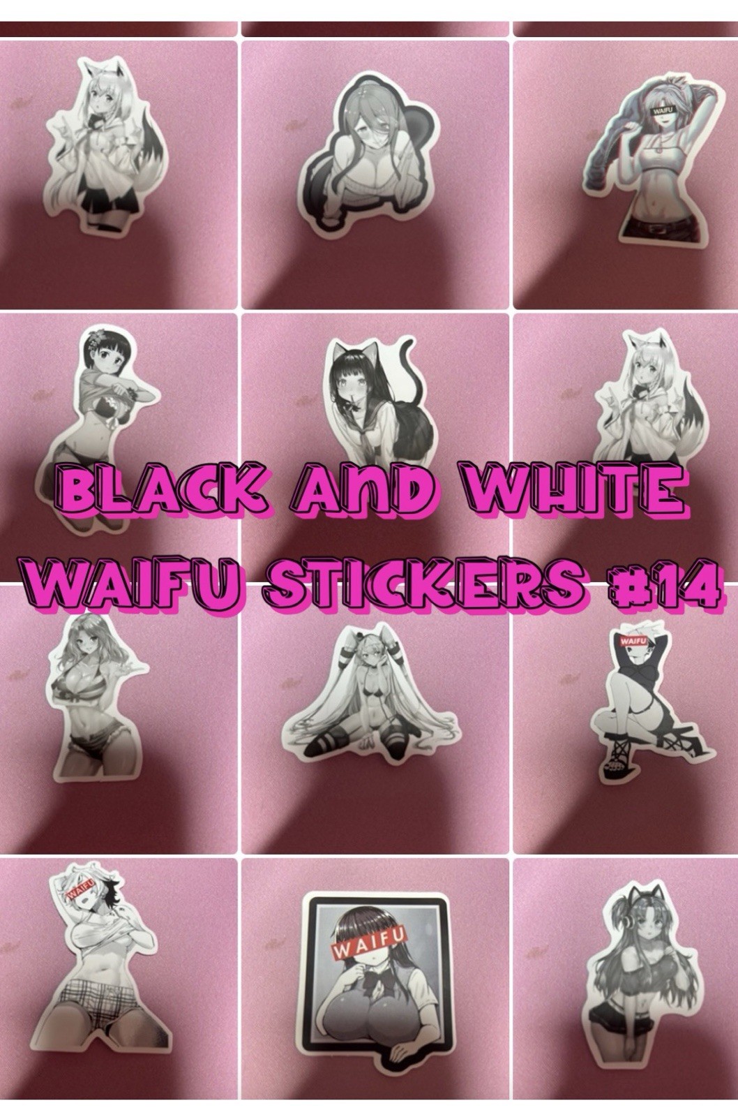 black and white waifu lewd stickers #14