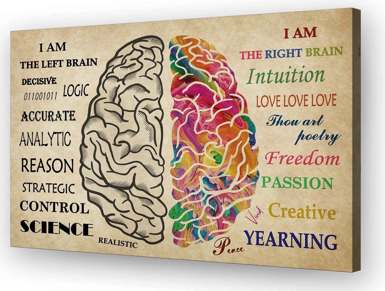The Brain Poster Framed Quotes Wall Art Retro Painting Pictures Artwork Left …
