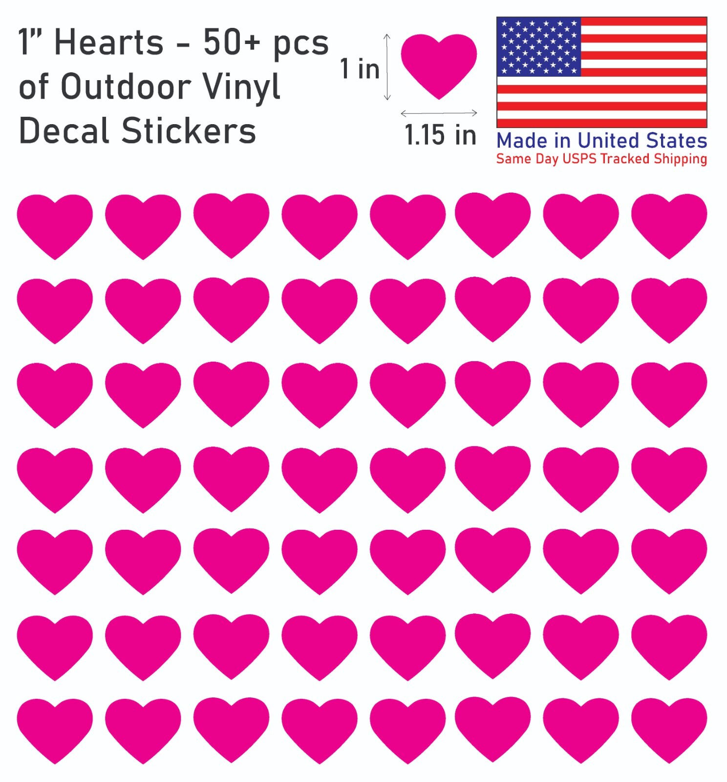 1" – 3" Heart Vinyl Decal Stickers – 8-56 pcs. – Made in US – Same Day Shipping