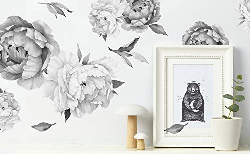 Peony Watercolor Wall Decals (Black and White Watercolor) – Flowers Decals for W