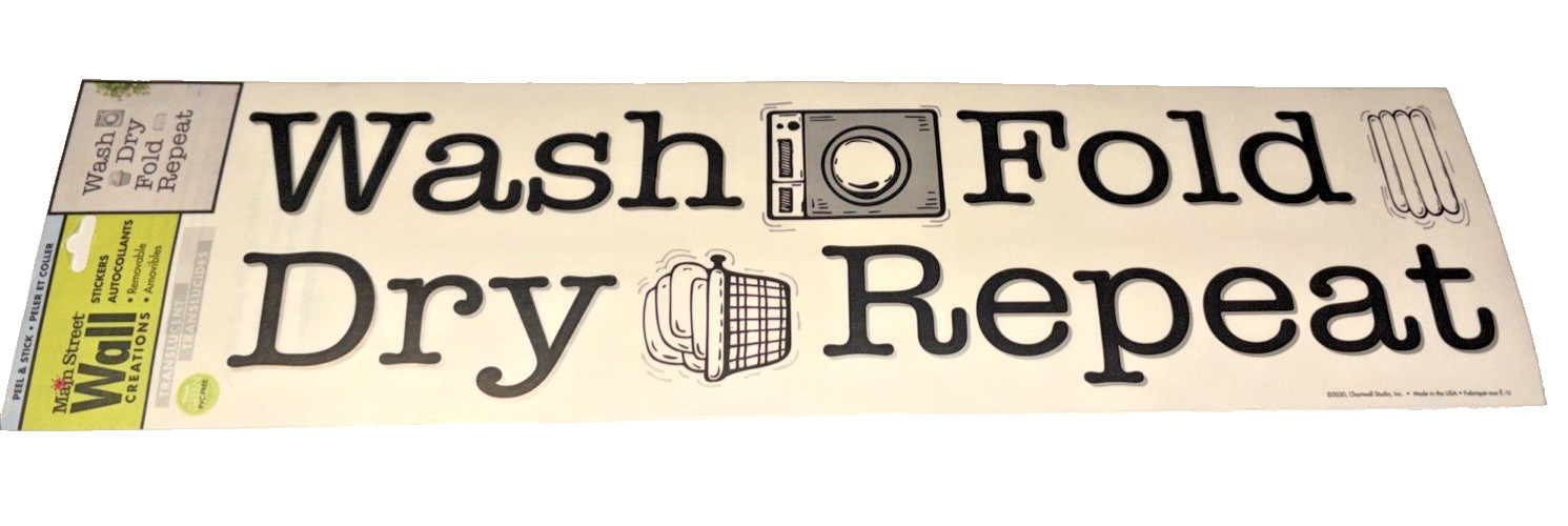 Main Street Wall Stickers Laundry Room Wash Fold Dry Repeat Removable Decals SEE