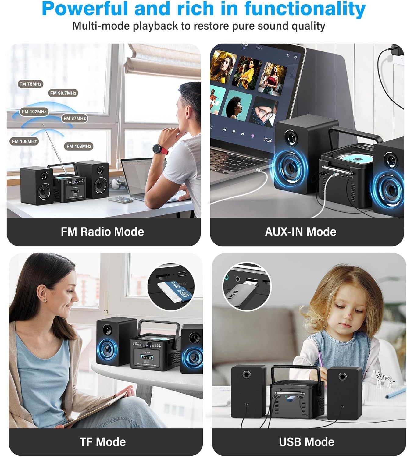 Stereo System for Home with Boombox CD and Cassette Player Combo, 40W Home Stere