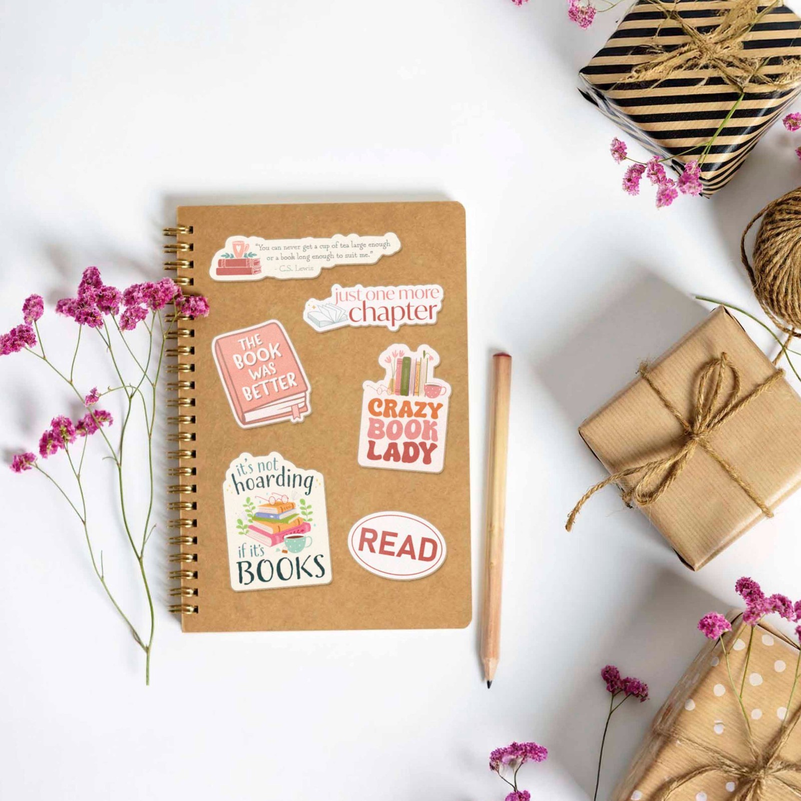 Book Sticker Sheet – Set of 6 Mini Reading Decals for Laptop & Water Bottle