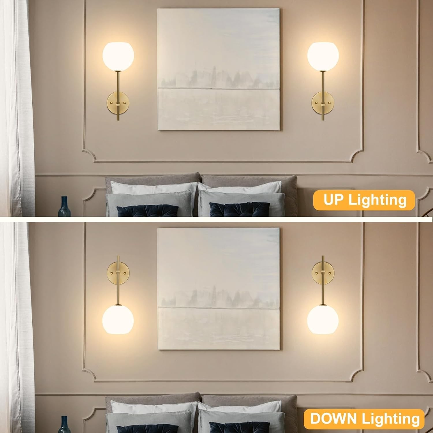 Gold Battery Operated Wall Sconces Set of 2, Rechargeable Wireless Wall Light…
