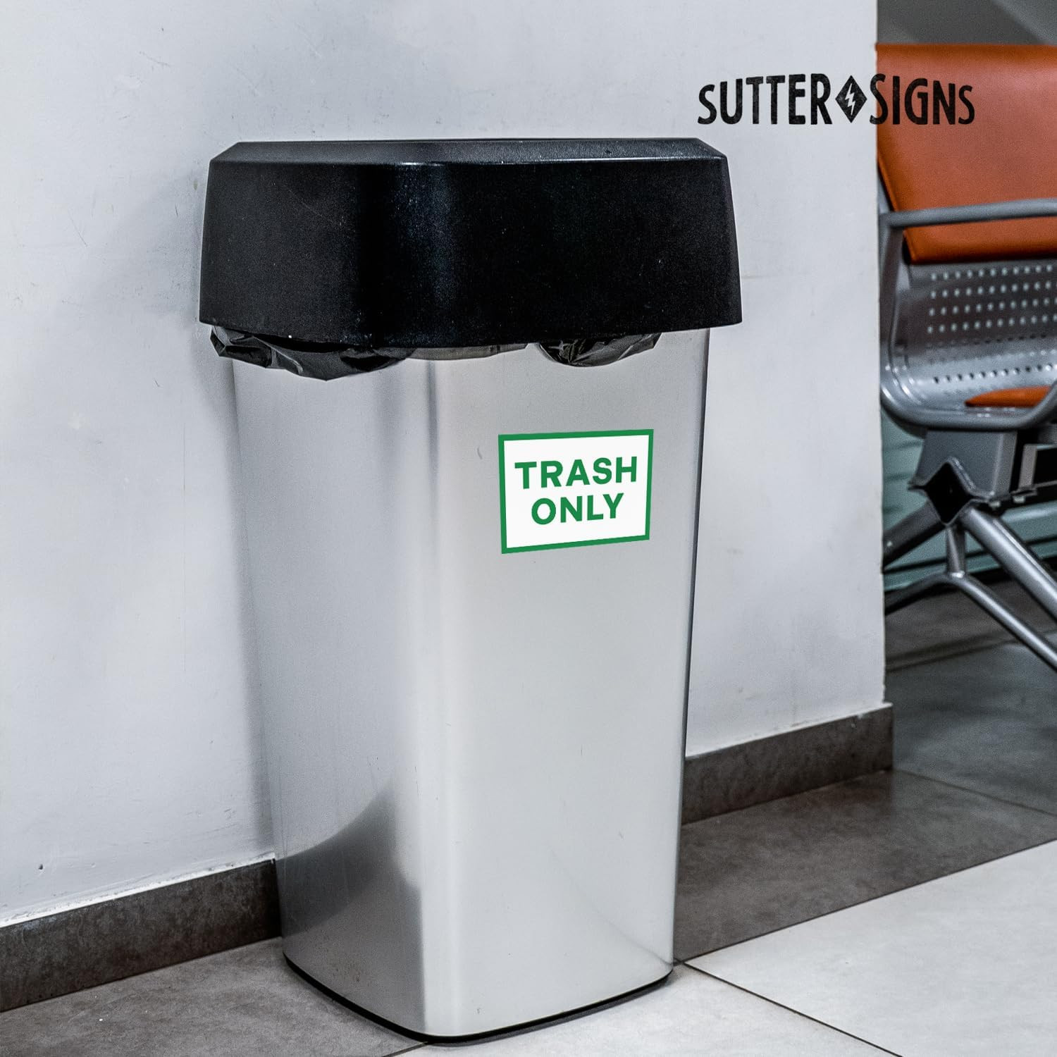 Weatherproof Trash Only Signs – Self-Adhesive Vinyl Stickers, 7"x10", 4 Pack