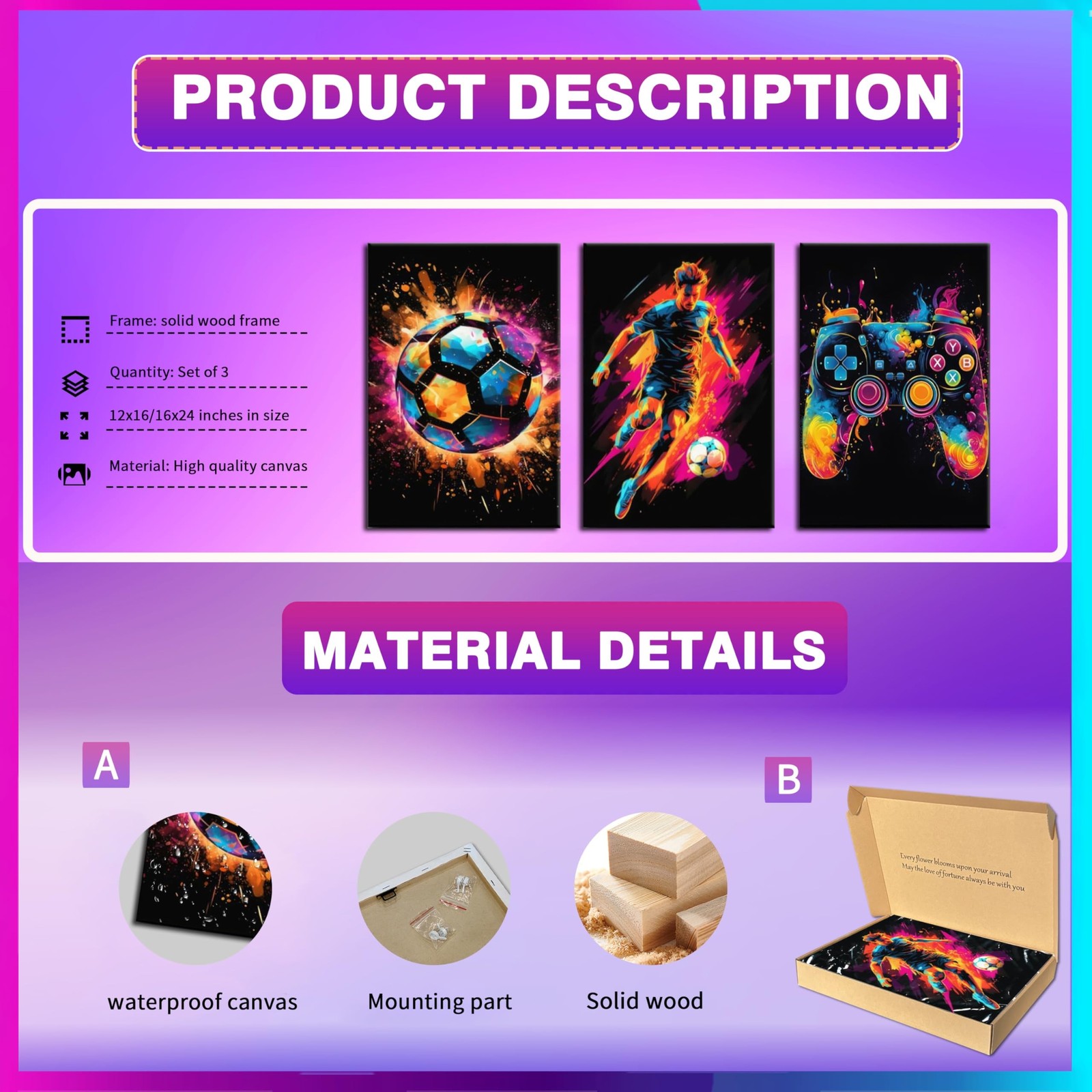 BGFCE Gaming Canvas Wall Art Decor, Paintings Art Game Controller Color Splas…