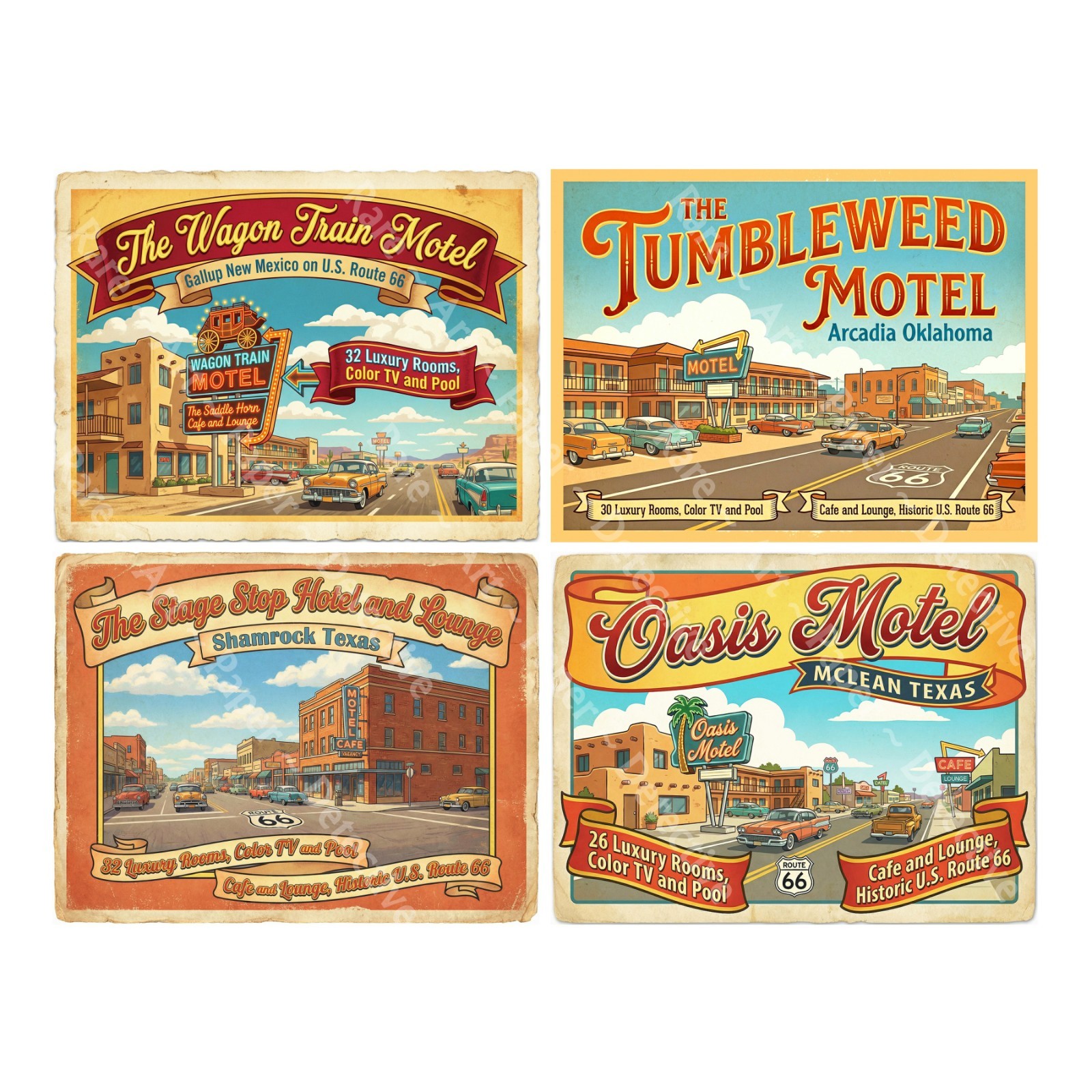 Retro Style Hotel Luggage Label Stickers, 4 Labels on 1 Cut & Peel Sheet, 1428