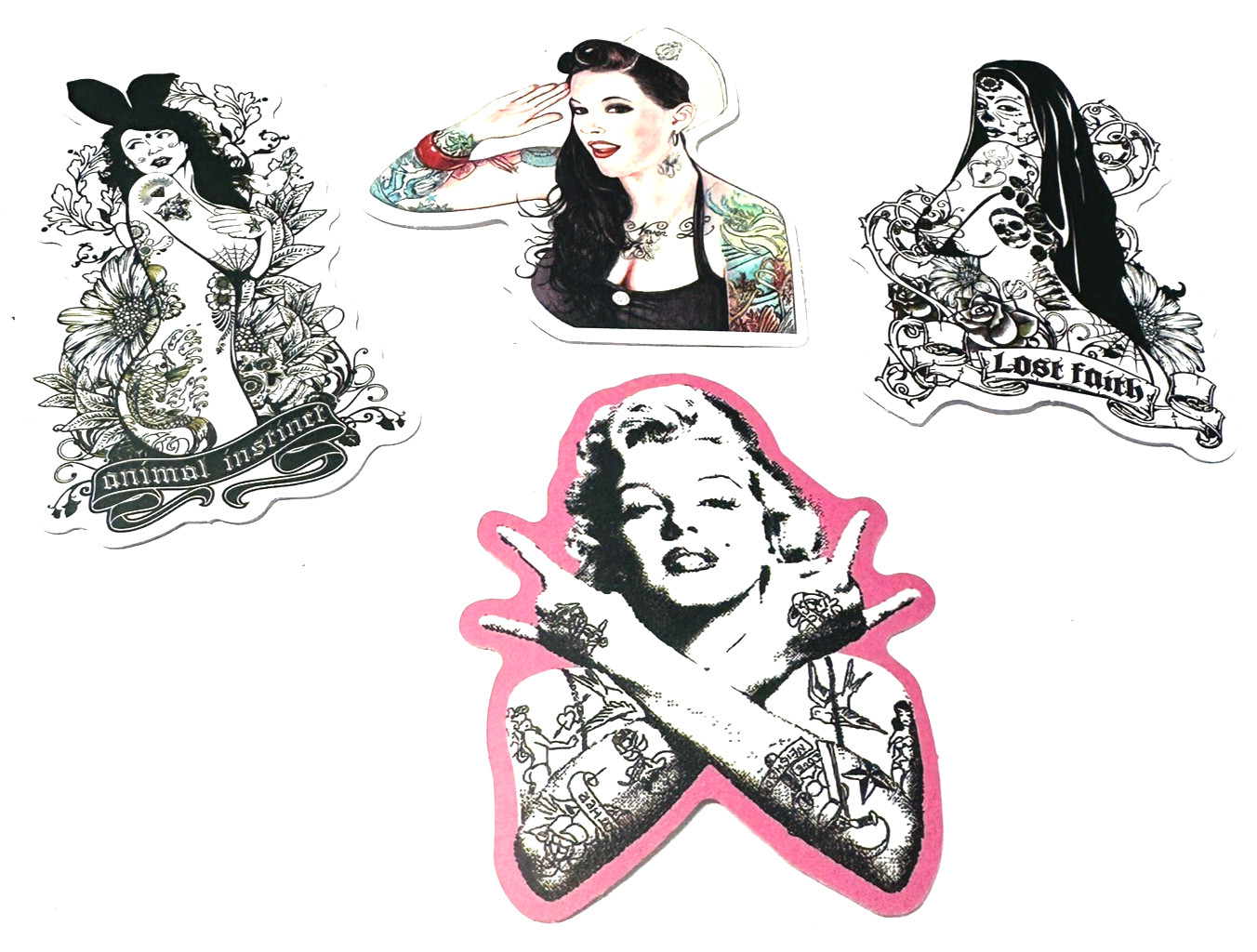 Tattooed Ladies Decals Stickers Marilyn Monroe Sexy Set of 4 Sailor Bunny Skull