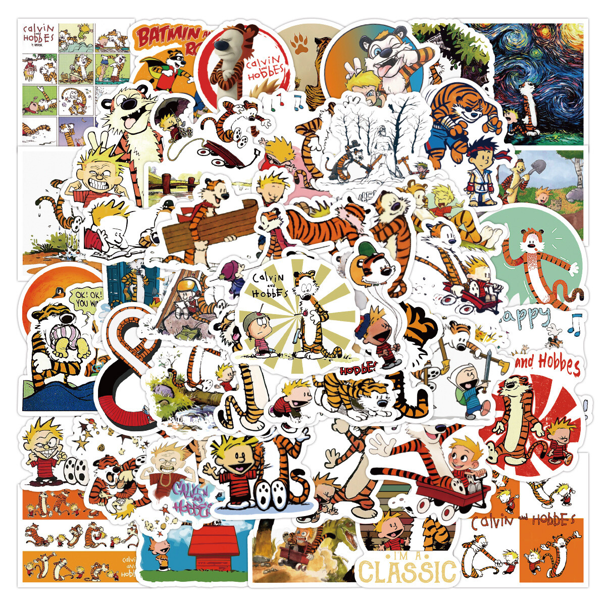 100Pcs Calvin and Hobbes Sticker for Kids Teens Girls Scrapbooking Water Bottles