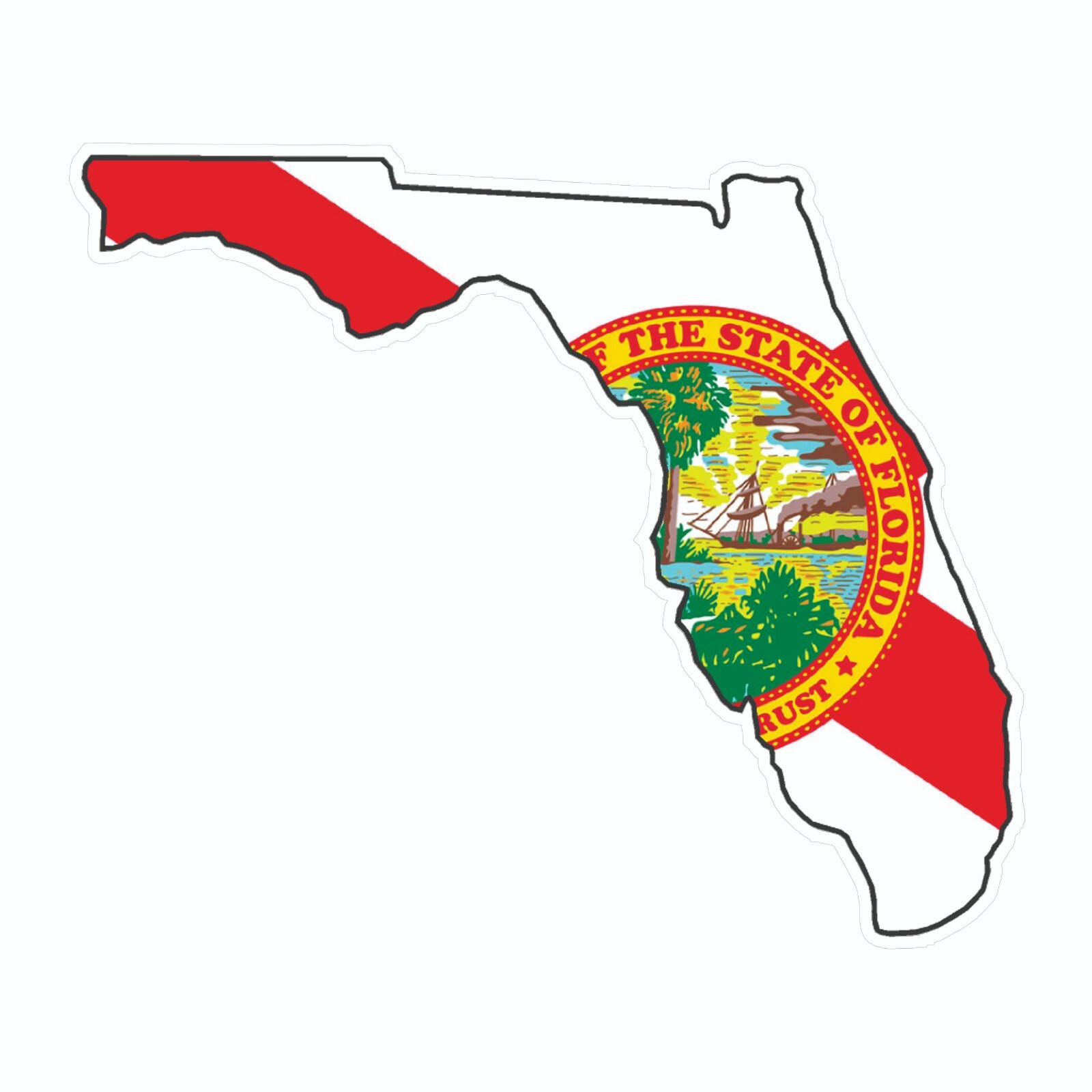 Florida State Map Outline with Flag Sticker, Decal, Vacation Sticker
