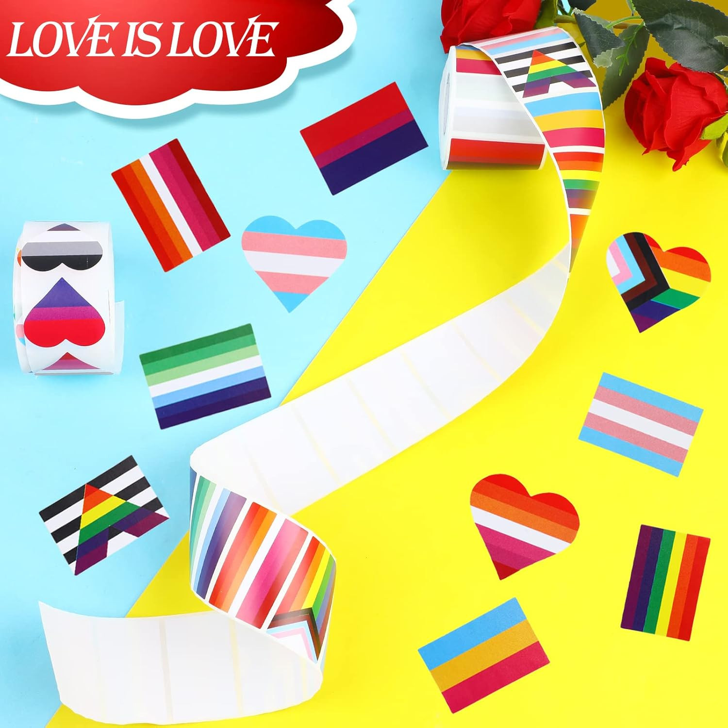 Rainbow Pride Sticker Roll 1000 PCS Heart Flag Labels Pride Month Parade Event