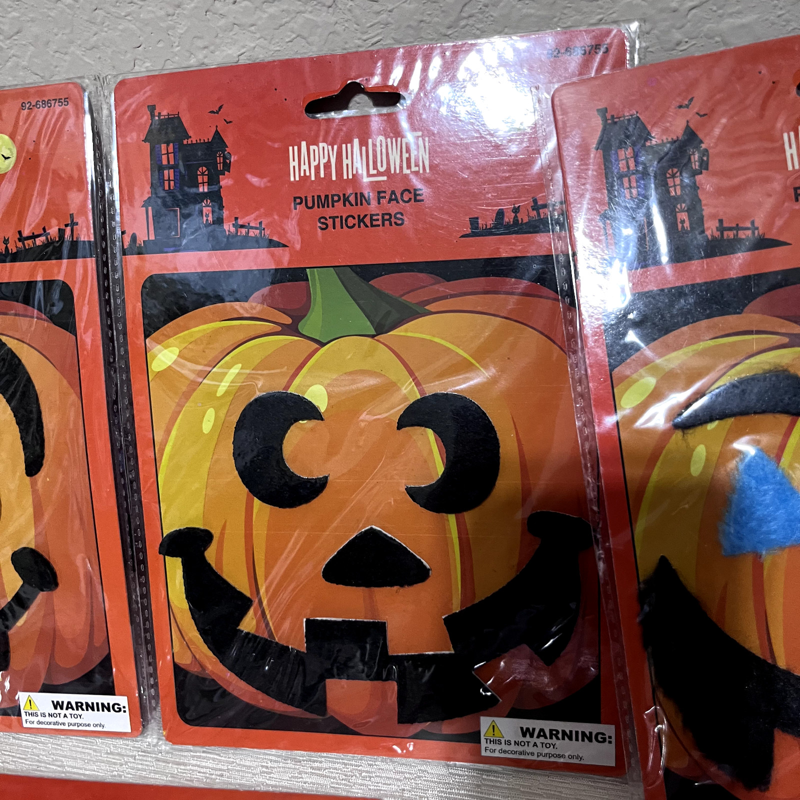 8 packs Pumpkin Face Stickers Halloween Décor Jack-o-Lantern flocked New lot