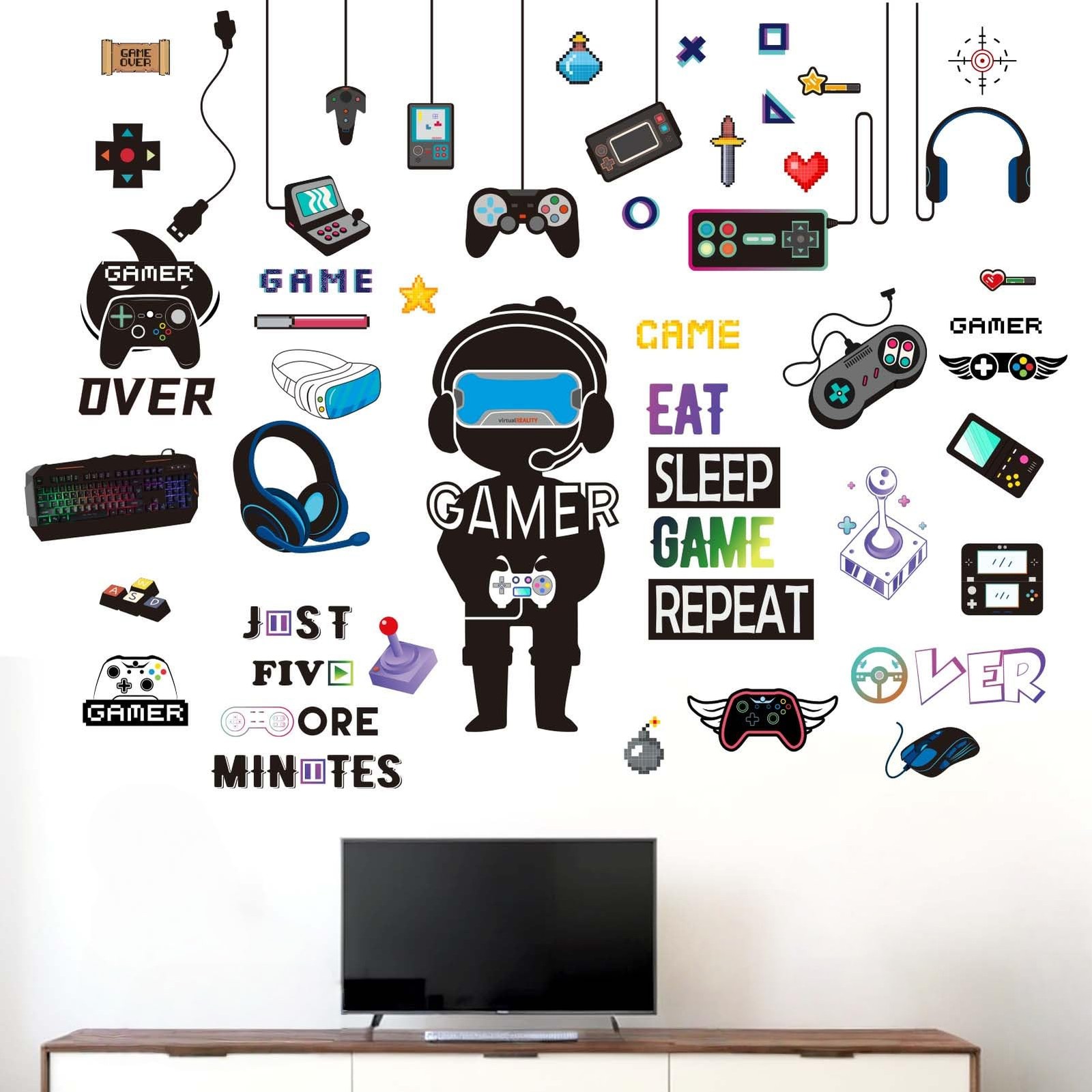 Gaming Wall Stickers for Bedroom: 100% Kids Safe Certified – Peel and Stick 4…