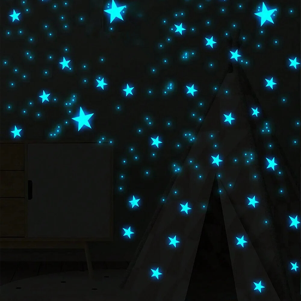3/50/100Pcs Fluorescent Glow the Dark 3D Stars Moon Wall Stickers Kids Baby Room