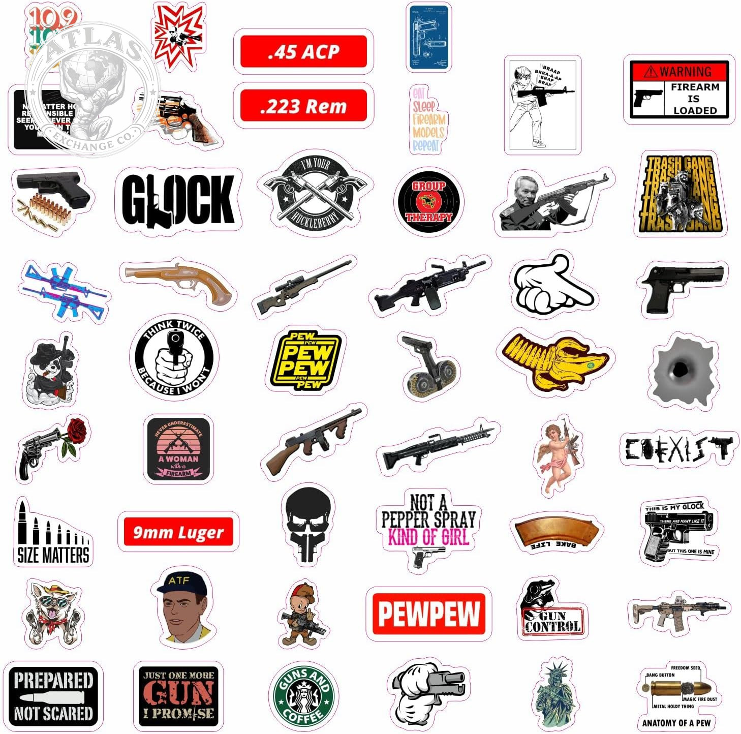 Bulbacraft 100Pcs Funny Gun Stickers, Firearm Stickers, Guns and Ammo Decals, Ta