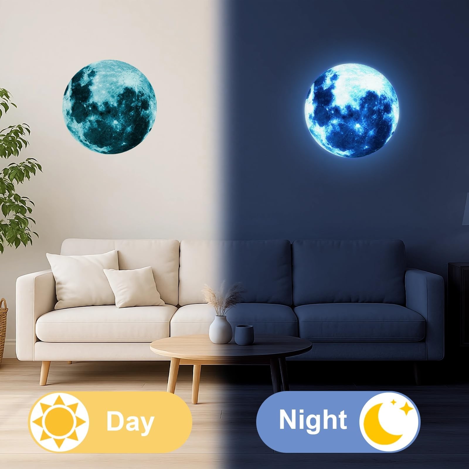 uxcell Glow in The Dark Moon Sticker for Ceiling, 30cm 30cm/11.8 inch, Blue