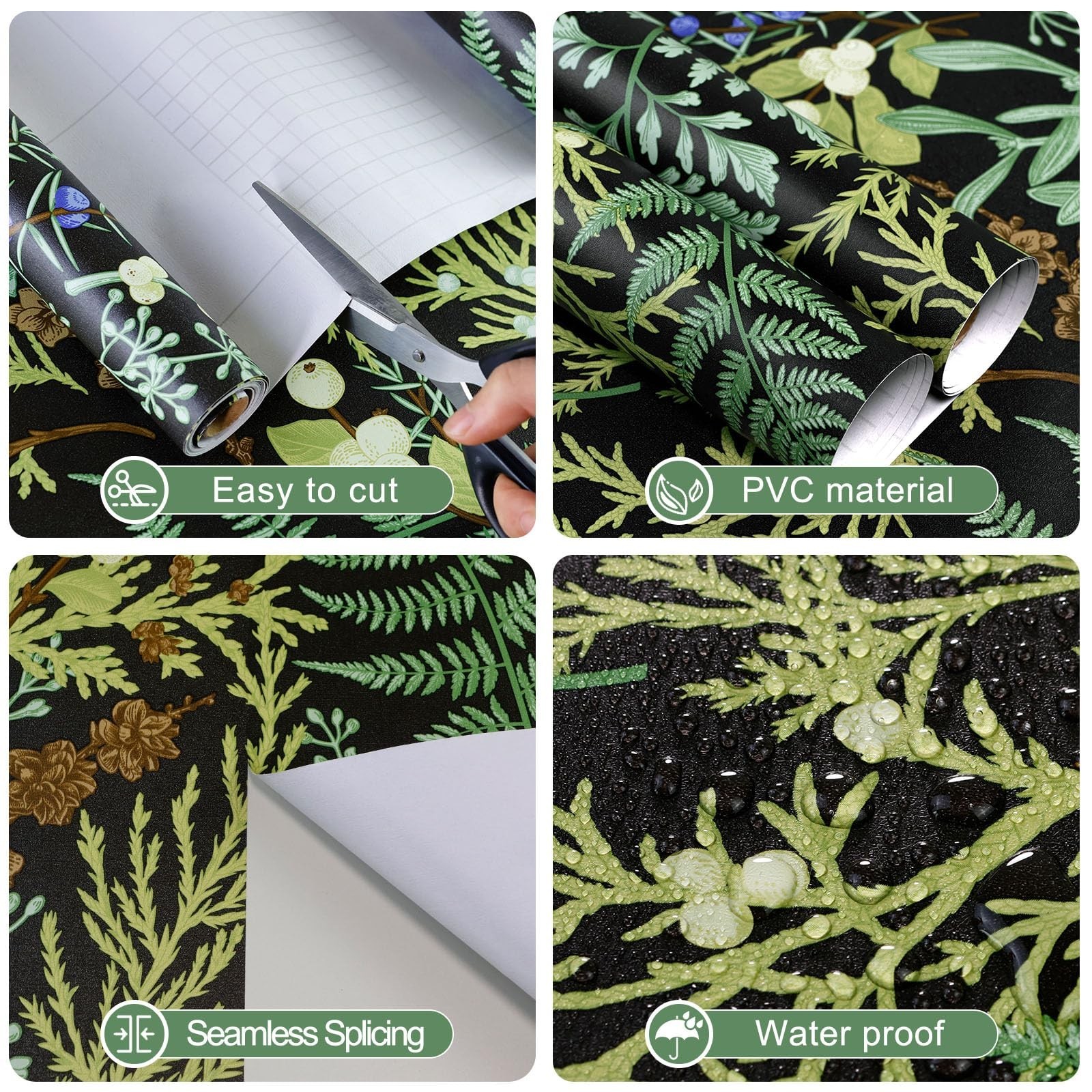 Amiya Black Fern Contact Paper Botanical Forest Wallpaper Peel and Stick Vint…