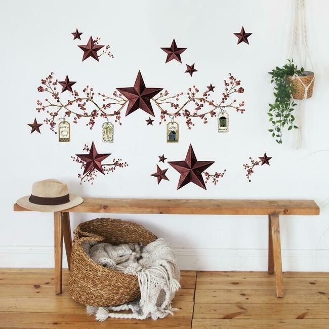STARS & BERRIES WALL DECALS Country Kitchen Stickers Rustic Folk Primitive Decor