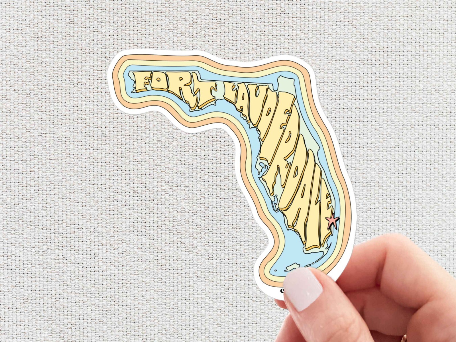 Fort Lauderdale Sticker, Retro Florida State Outline, Waterproof Travel Decal