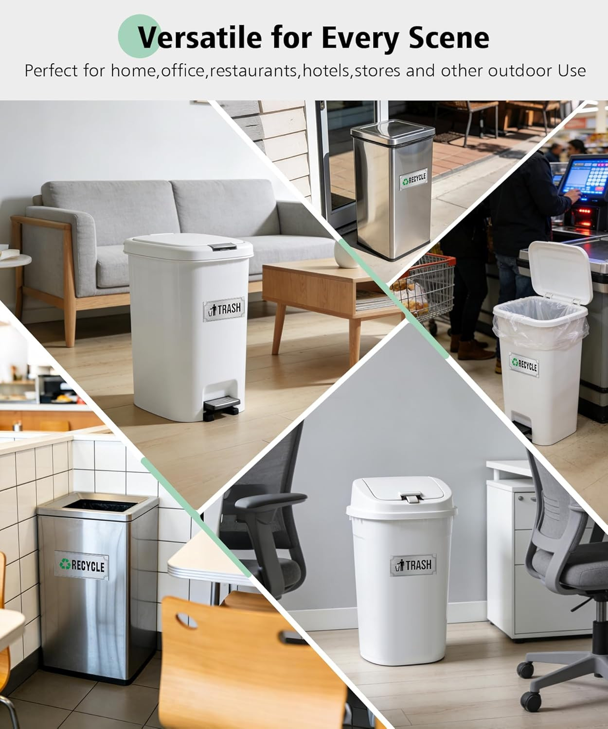 Waterproof Trash and Recycle Stickers – 8 Pack for Home and Office Use