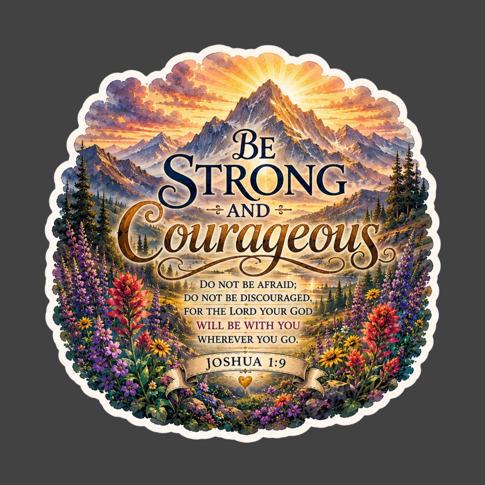 Christian Sticker Vinyl Decal Joshua 1:9 Be Strong And Courageous Mountain Faith