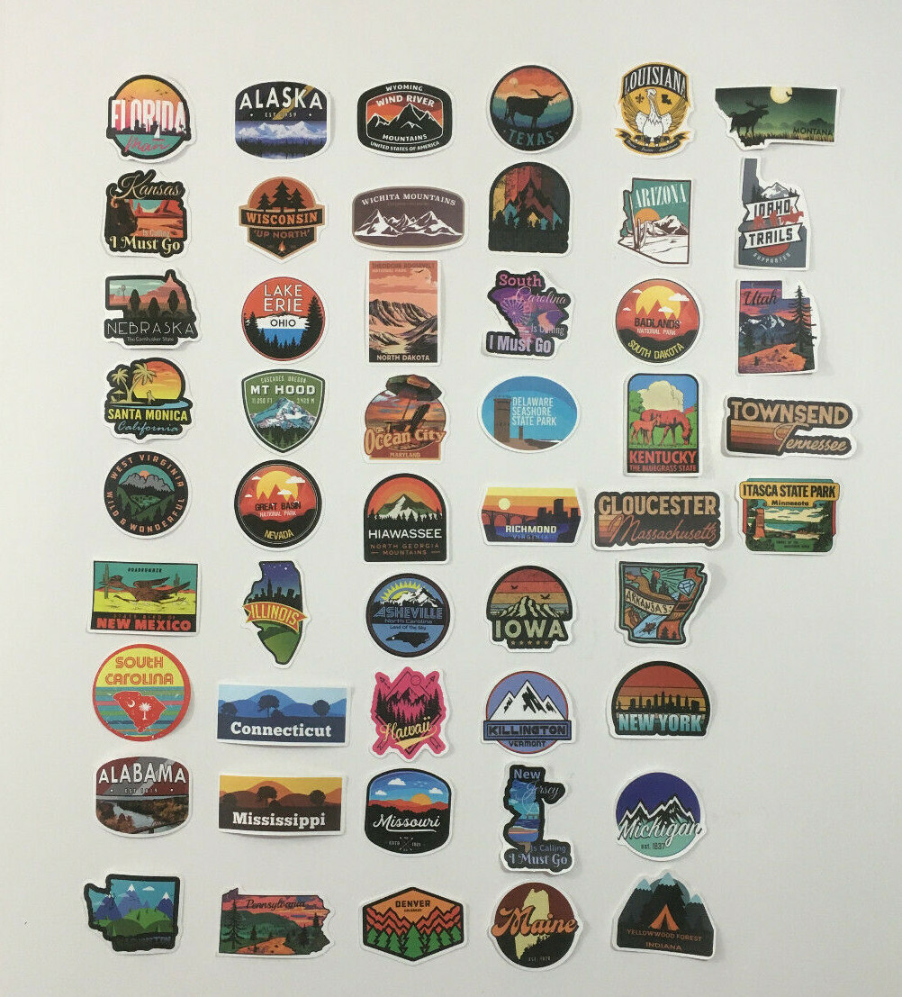 50 Pcs USA State Stickers Travel United States of America Sticker American