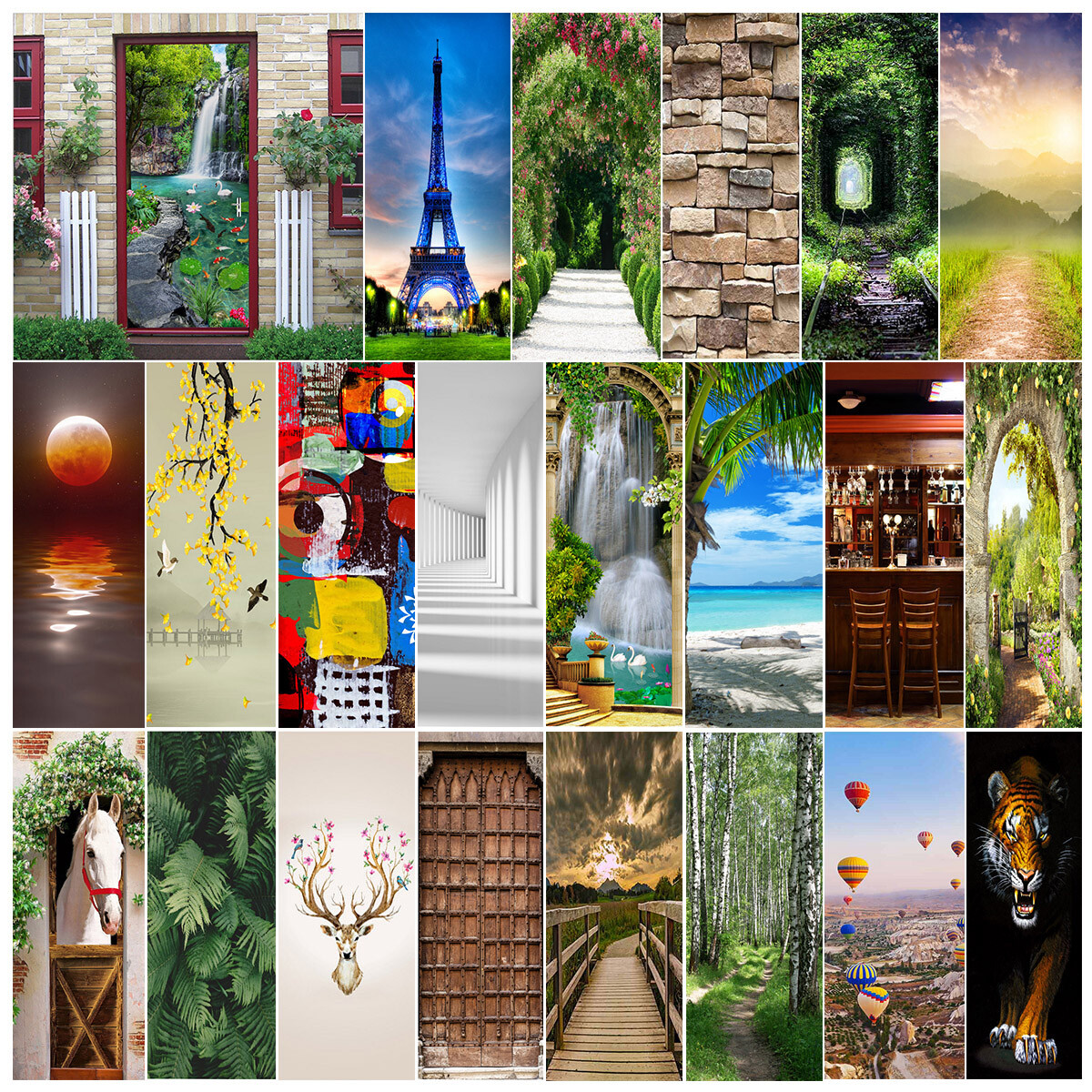 3D Wall Art Waterfall Forest Koi Door Sticker PVC Decal Self-adhesive Wrap Mural