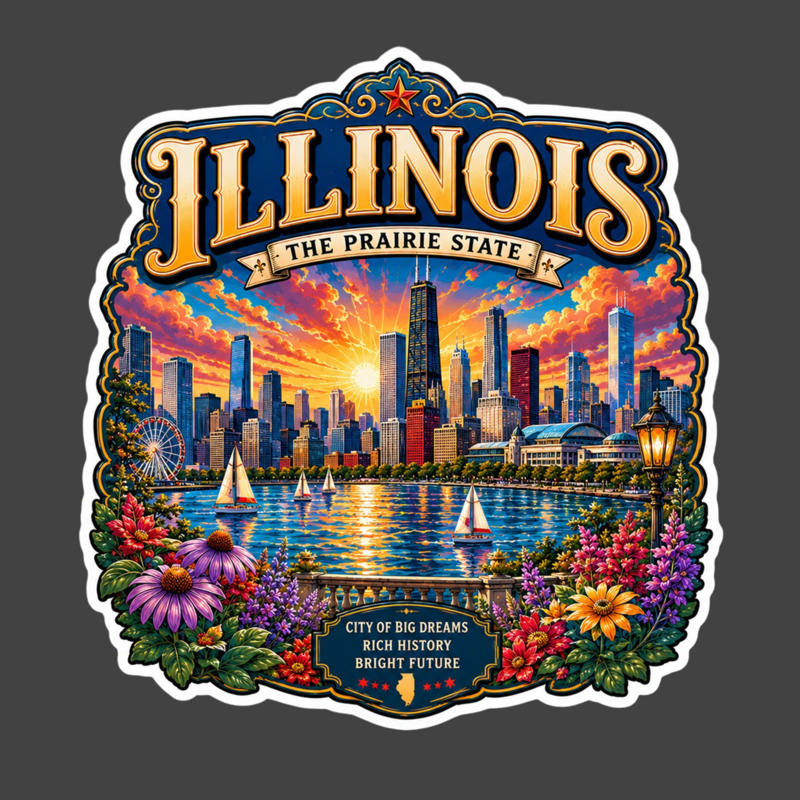 Illinois Sticker Vinyl Decal Chicago Skyline Lakefront Travel Souvenir Gift