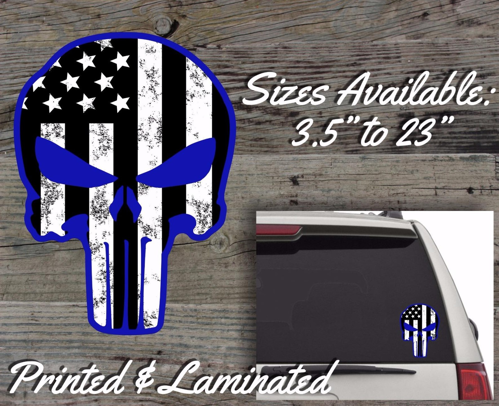 Punisher Skull American Flag Decal Sticker Sniper Blue Line LEO Police LAMINATED