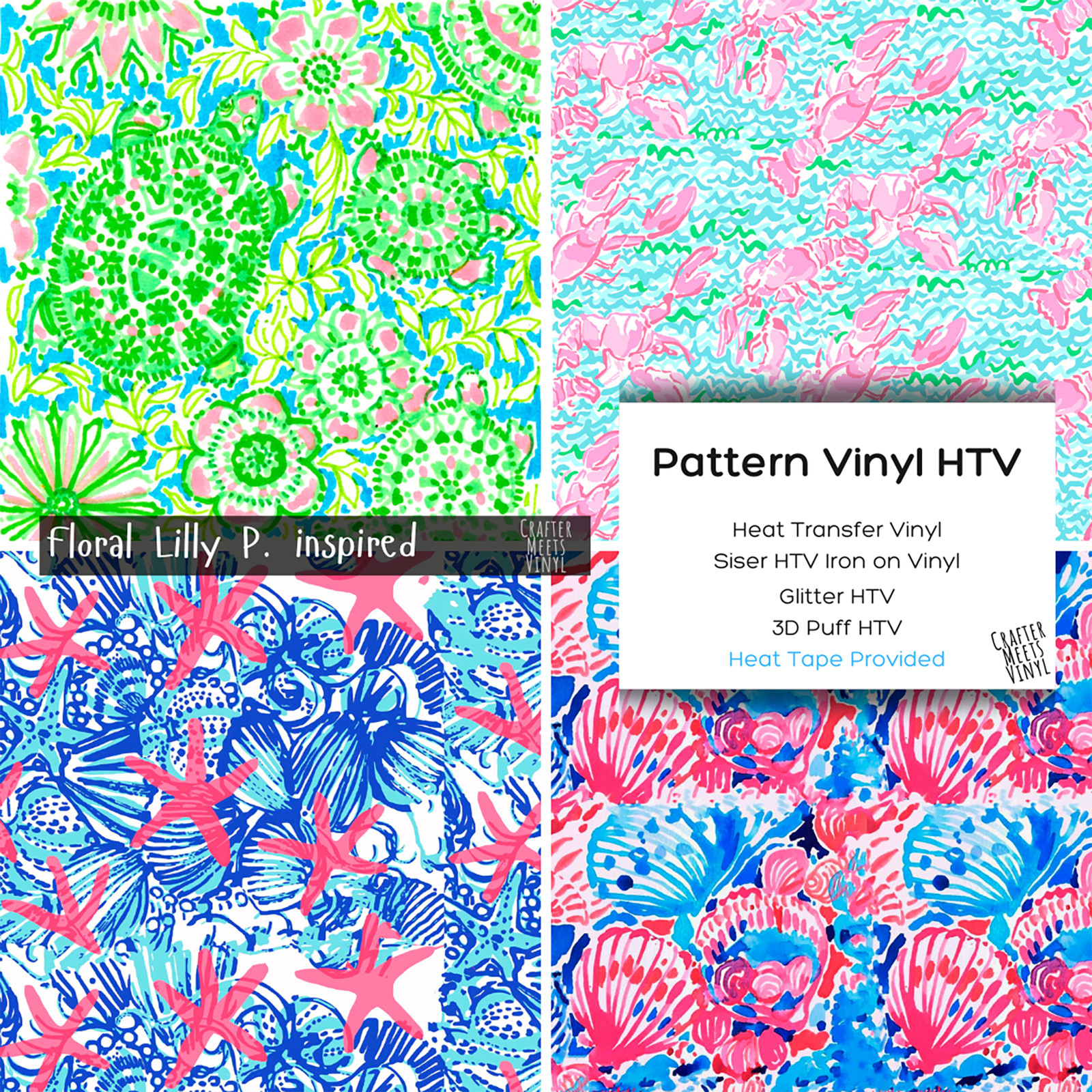 Pattern Vinyl HTV – Lilly P Floral Vinyl, Iron on Vinyl HTV for Cricut Machine