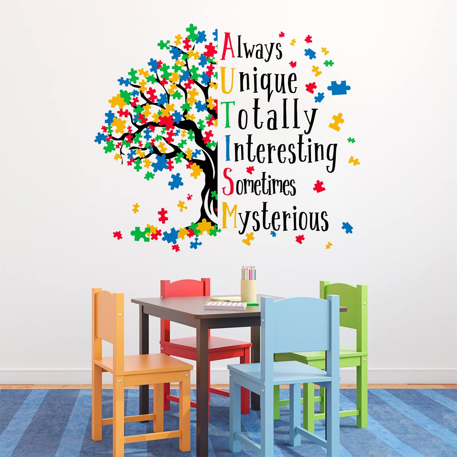 Autism Awareness Day Inspirational Sign Wall Decal Sticker, Positive Puzzle P…