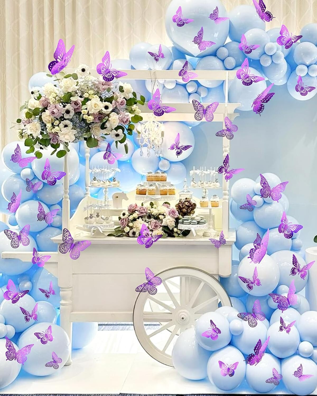 72 piezas de decoración de pared de mariposas 3D, mariposa morada