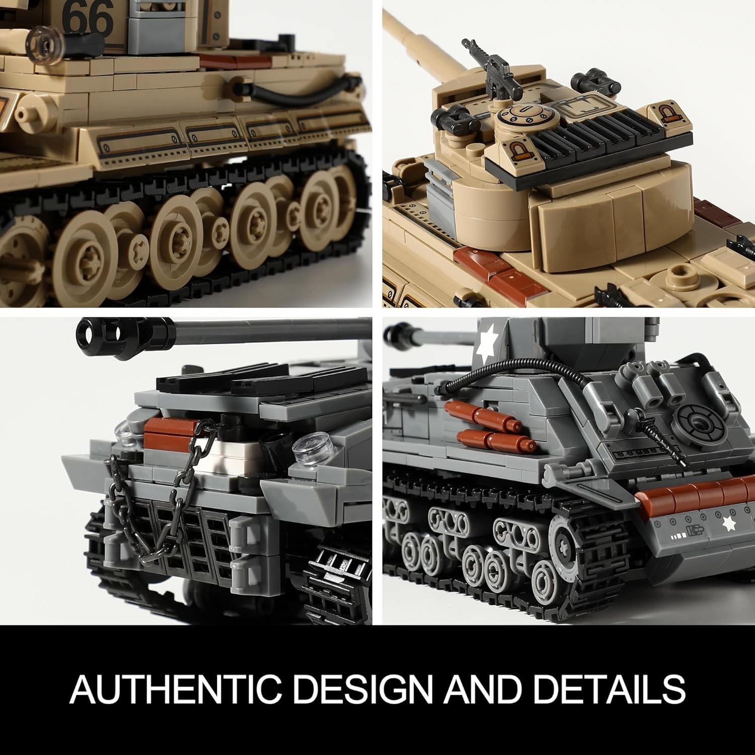 WW2 Tank Building Kit: Create German Tiger & US M4 Sherman with 1184 Blocks