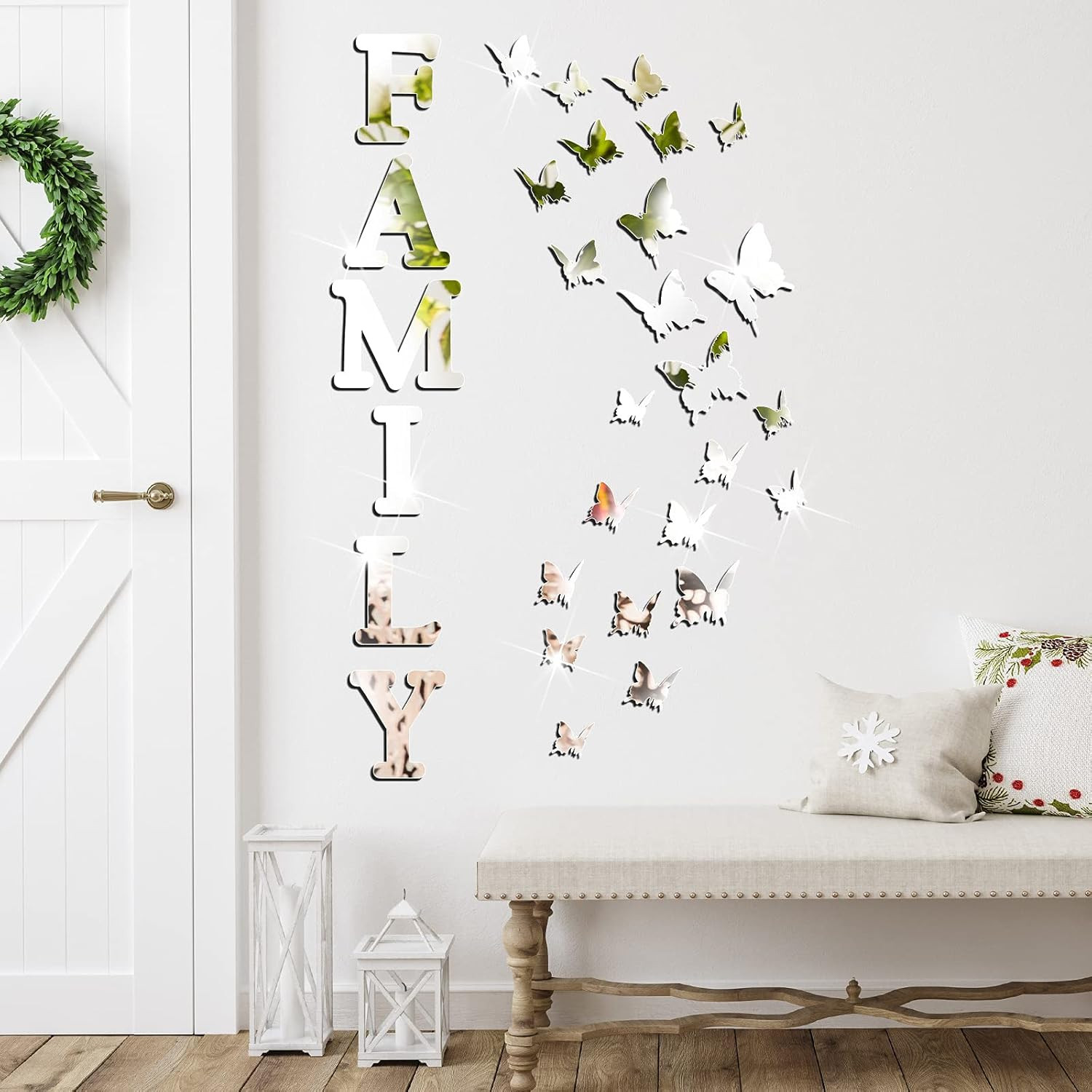Outus 3D Family Home Sign Letters Living Room Decor Rustic Silver