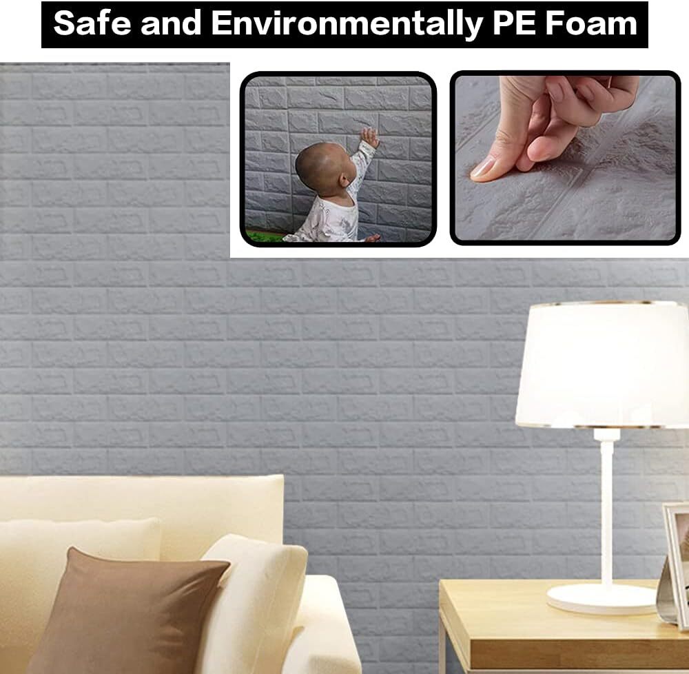 Silver 3D Tile Brick Wall Sticker Self-adhesive Foam Panel Wallpaper 14.5 SQ FT