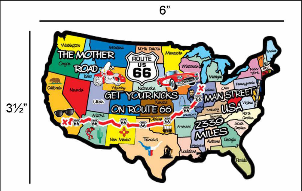 Get Your Kicks on Route 66 USA Map – Postcard Sized Vinyl Sticker 6" x 3.5"