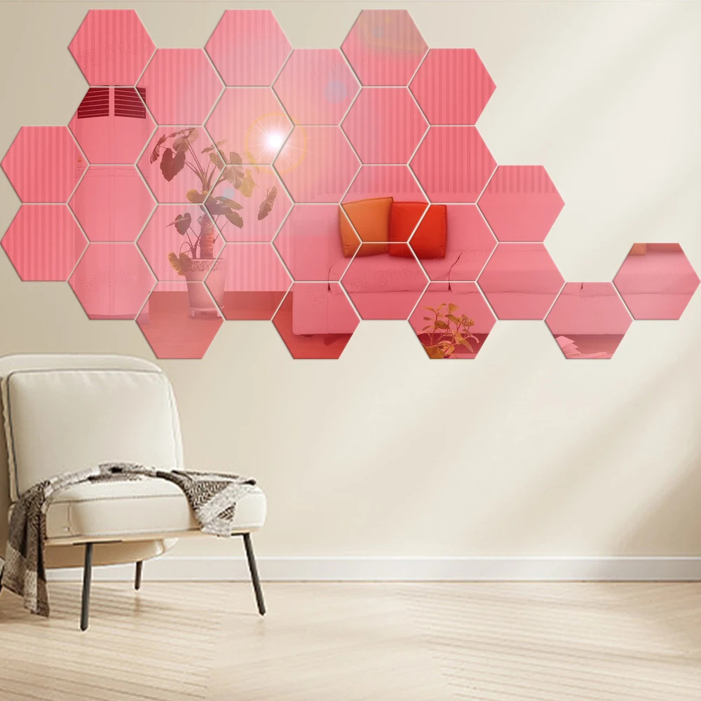 100/1pcs Hexagonal Acrylic Mirror Wall Sticker Mini Mirror Solid Paster