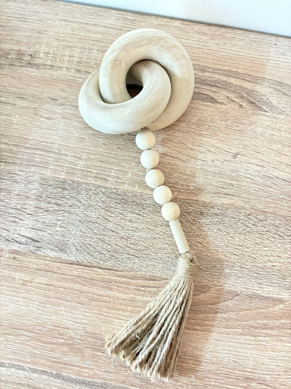 Handmade Boho Wooden Bead Garland with Tassel – Natural Home Decor