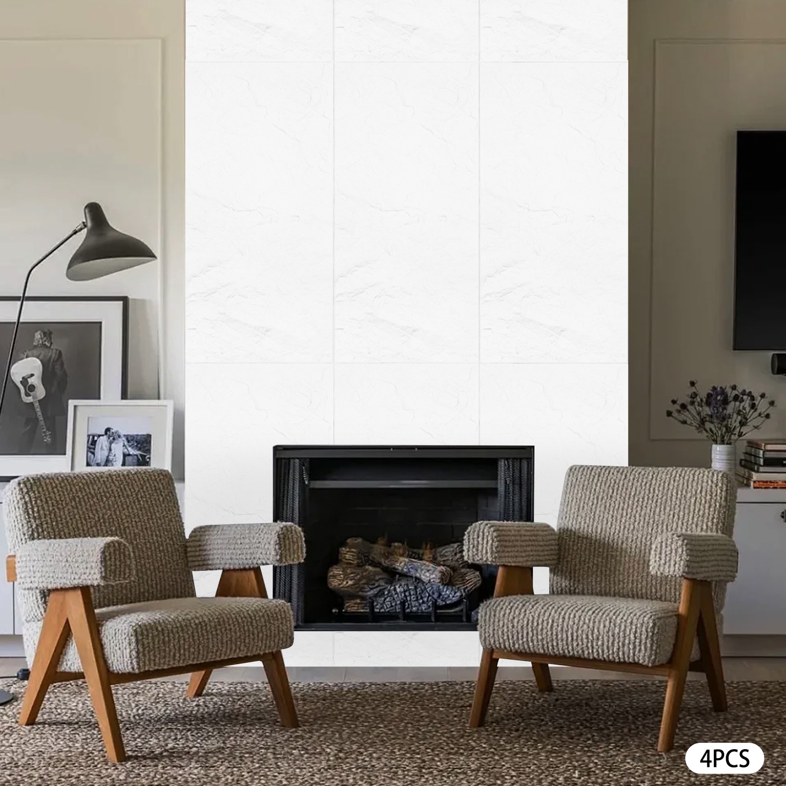Modern 4 PCS PU Panels Faux Stone Wall Panels White for Interior Wall Decor NEW