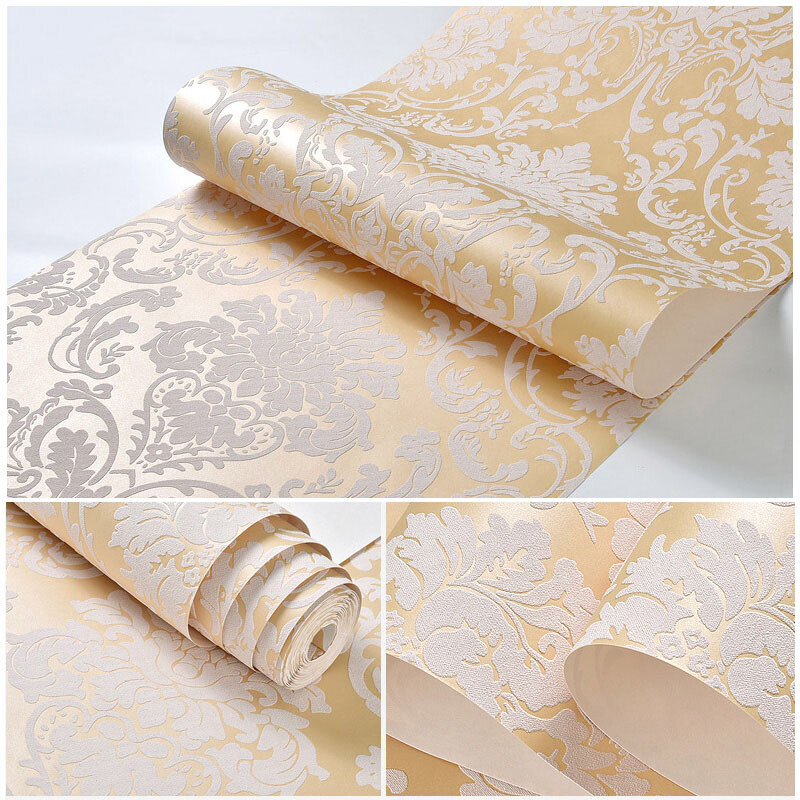 3D Embossed Flower Glitter Wallpaper Embossed Non-Woven Textured Wall Decor-