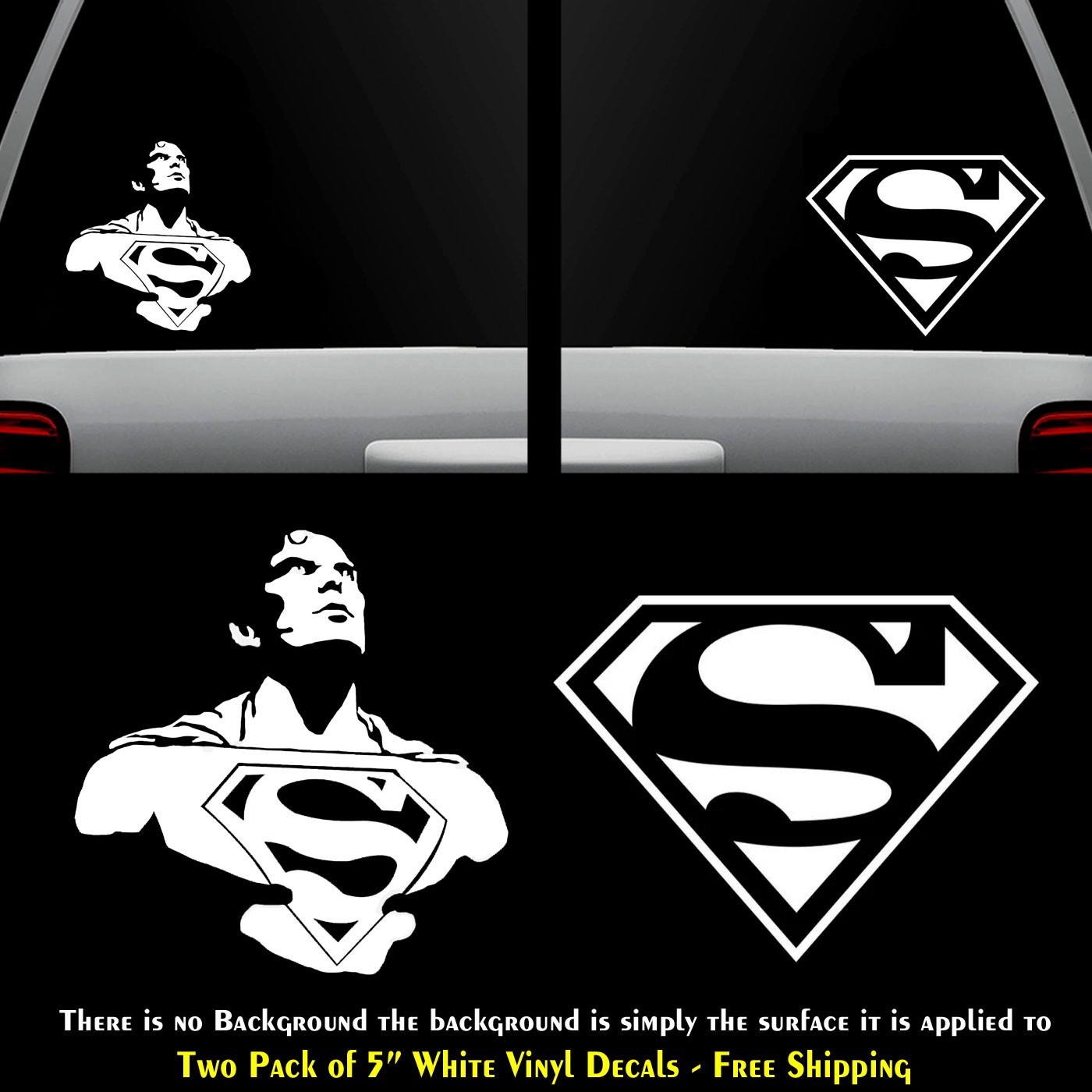Superman & Super Man Logo Two 5" White Vinyl Decals car truck window