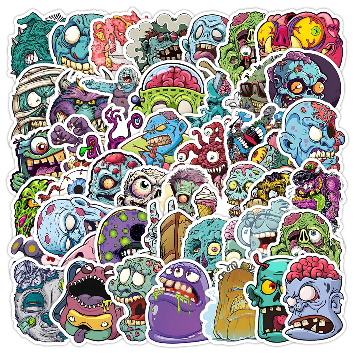 50pcs Waterproof Vinyl Stickers Zombie Monster Luggage Phone Laptop Water Bottle