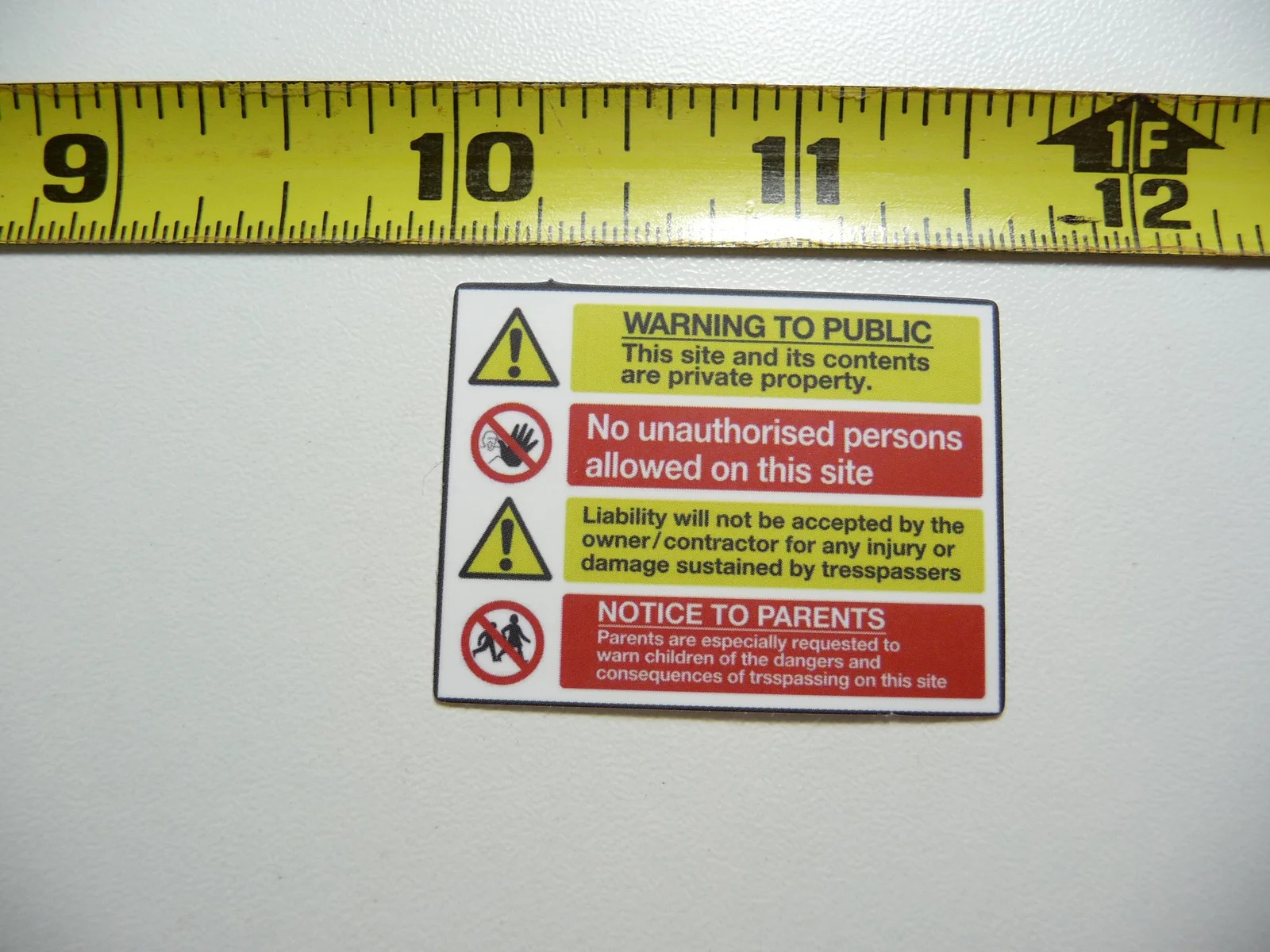 WARNING TO PUBLIC PRIVATE PROPERTY SMALL STICKER DECAL LITTLE MINI SIGN