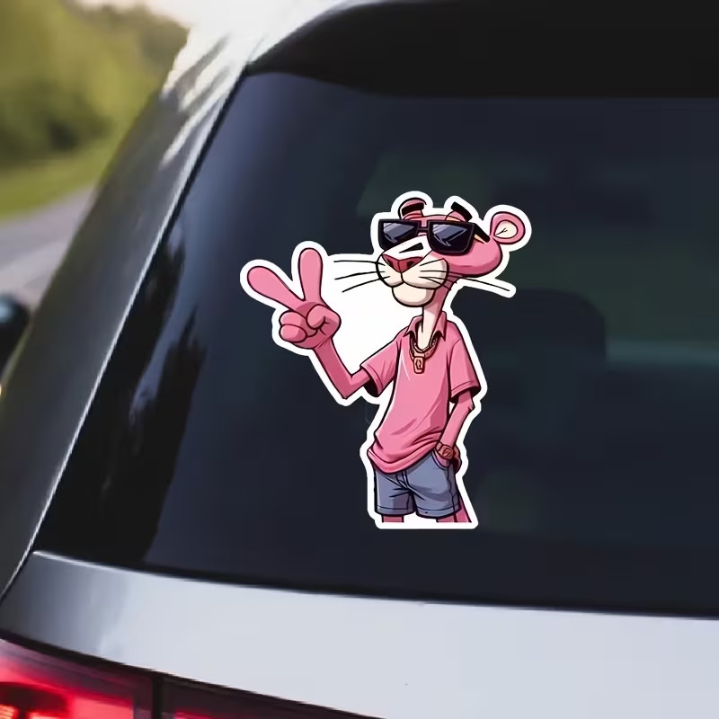 5" Pink Panther Vinyl Sticker Waterproof UV-Resistant Decal with Iconic Peace