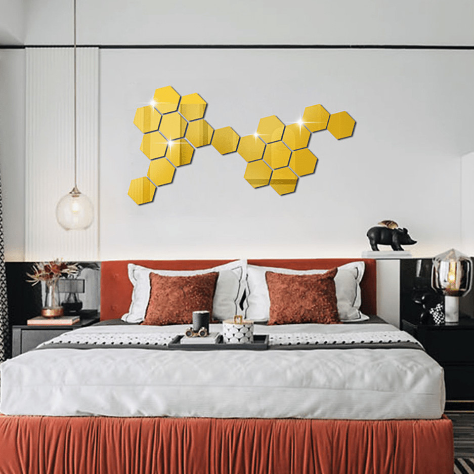 72Pcs Hexagon Mirror Stickers Splicing Decor for Hallway Stair & Entryway